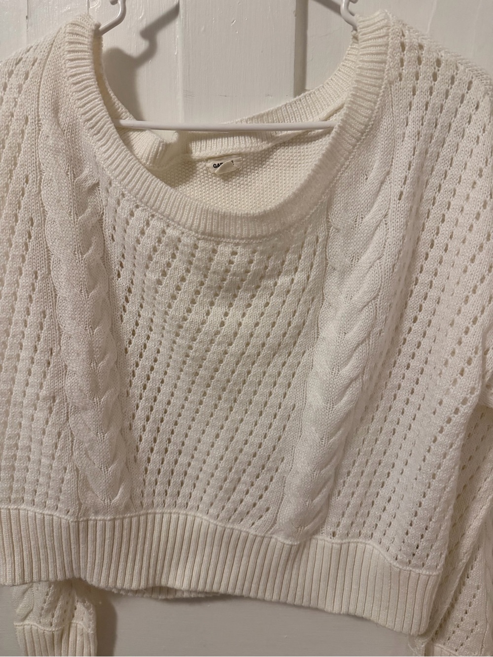 Garage Cream Cable-Pattern Cropped Crew Sweater